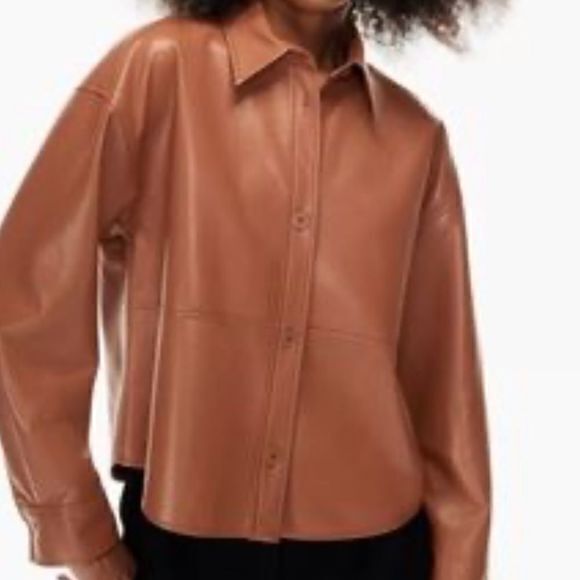 Babaton Jackets & Blazers - Babaton‎ Vegan Leather Button Down Jacket Shirt Top